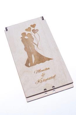 Drewniana koperta na pieniądze - prezent na ślub, komunię, urodziny